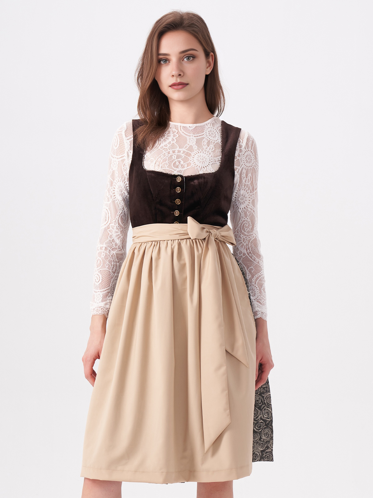 Elegantes braunes Dirndl mit weißer Bluse